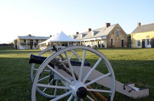 An event at Fort Mifflin with the Revolutionary War cannon in the foreground